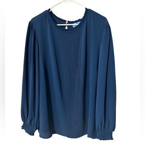 CeCe Navy Pleated Blouse
